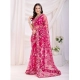 Generic Women's Soft Net Thread Embroidery Saree With Unstitched Blouse 5.5Mtr (Dark Pink)