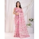 Generic Women's Soft Net Thread Embroidery Saree With Unstitched Blouse 5.5Mtr (Pink)