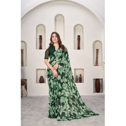 Generic Women's Polyster Printed Saree With Unstitched Blouse 5.5Mtr (Green)