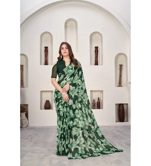 Generic Women's Polyster Printed Saree With Unstitched Blouse 5.5Mtr (Green)
