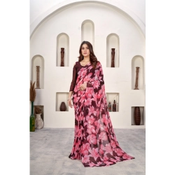 Generic Women's Polyster Printed Saree With Unstitched Blouse 5.5Mtr (Wine)