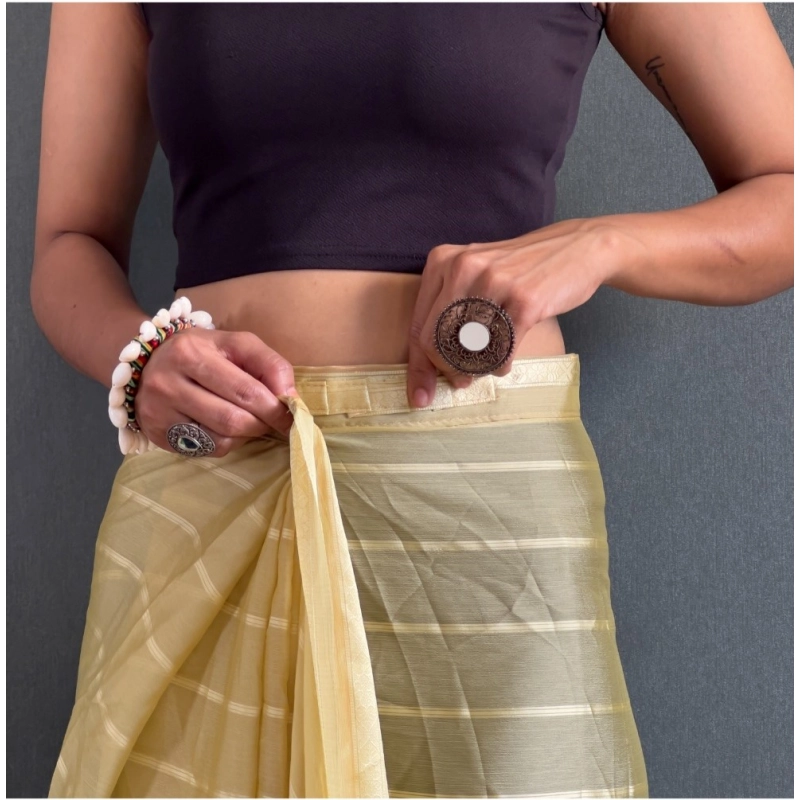 Women's Chiffon Striped Ready to wear Saree With Unstitched Blouse 5.5 Mtr (Yellow) Women's Chiffon Striped Ready to wear Saree With Unstitched Blouse 5.5 Mtr (Yellow)