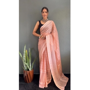 Generic Women's Chiffon Striped Ready to wear Saree With Unstitched Blouse 5.5 Mtr (Peach)