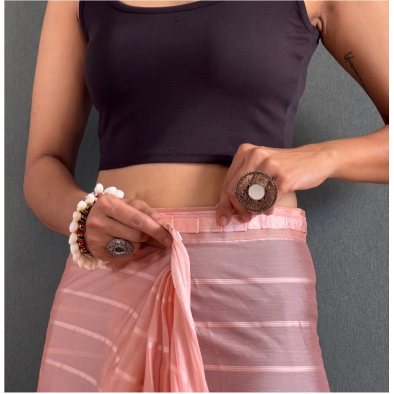 Women's Chiffon Striped Ready to wear Saree With Unstitched Blouse 5.5 Mtr (Peach) Women's Chiffon Striped Ready to wear Saree With Unstitched Blouse 5.5 Mtr (Peach)