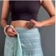 Generic Women's Chiffon Striped Ready to wear Saree With Unstitched Blouse 5.5 Mtr (Sky)