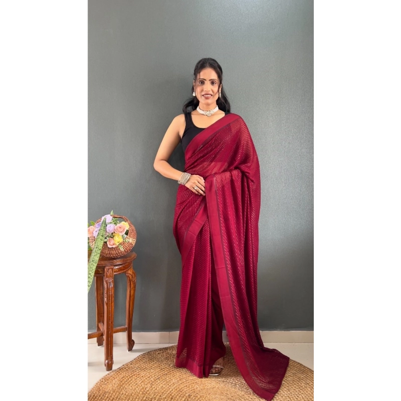 Women's Chiffon Solid Ready to wear Saree With Unstitched Blouse 5.5 Mtr (Maroon) Women's Chiffon Solid Ready to wear Saree With Unstitched Blouse 5.5 Mtr (Maroon)