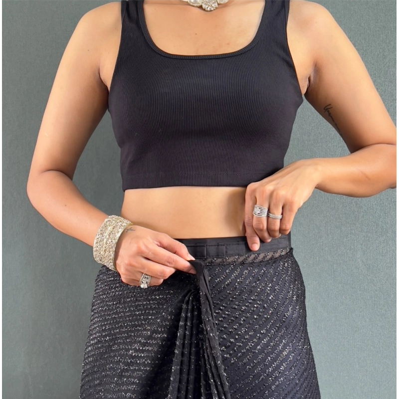 Women's Chiffon Solid Ready to wear Saree With Unstitched Blouse 5.5 Mtr (Black ) Women's Chiffon Solid Ready to wear Saree With Unstitched Blouse 5.5 Mtr (Black )