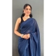 Generic Women's Chiffon Solid Ready to wear Saree With Unstitched Blouse 5.5 Mtr (Blue )