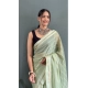 Generic Women's Chiffon Striped Ready to wear Saree With Unstitched Blouse 5.5 Mtr (Pista )