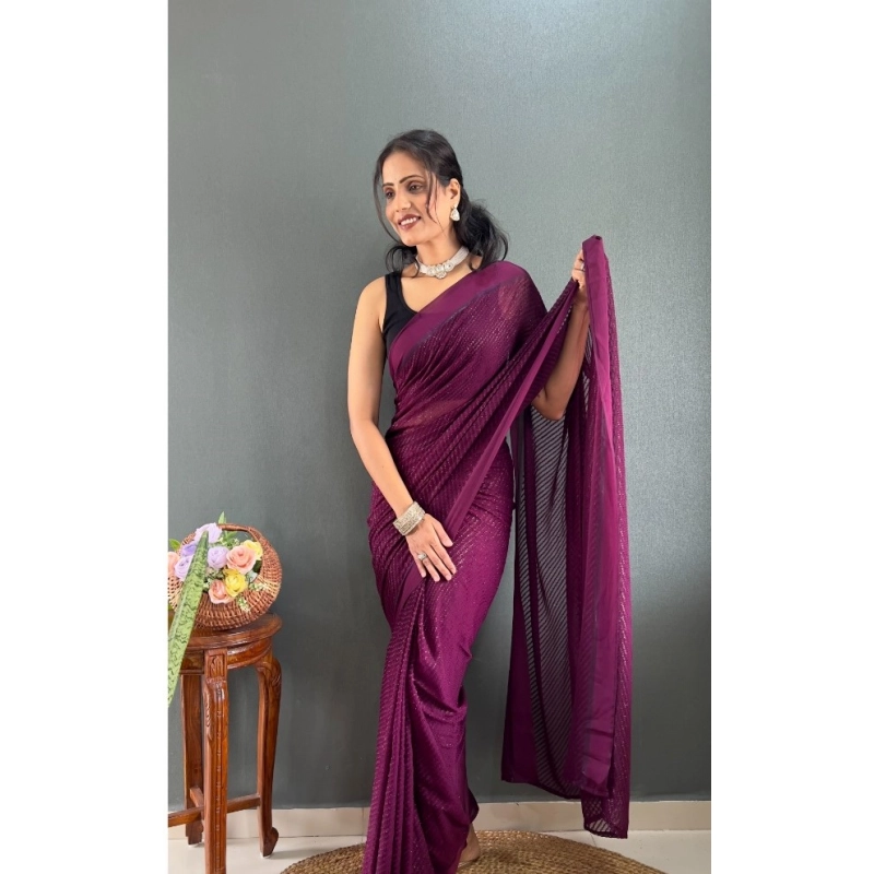 Women's Chiffon Solid Ready to wear Saree With Unstitched Blouse 5.5 Mtr (Wine ) Women's Chiffon Solid Ready to wear Saree With Unstitched Blouse 5.5 Mtr (Wine )
