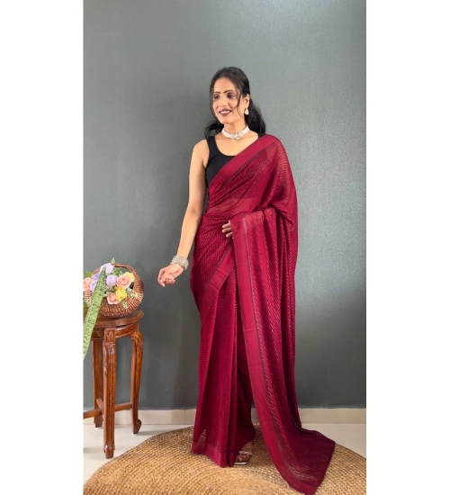 Generic Women's Chiffon Solid Ready to wear Saree With Unstitched Blouse 5.5 Mtr (Maroon)