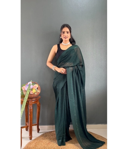 Generic Women's Chiffon Solid Ready to wear Saree With Unstitched Blouse 5.5 Mtr (Green )