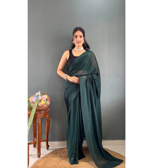 Generic Women's Chiffon Solid Ready to wear Saree With Unstitched Blouse 5.5 Mtr (Green )