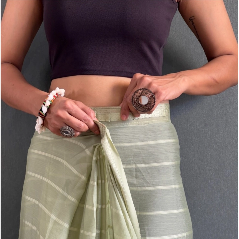 Women's Chiffon Striped Ready to wear Saree With Unstitched Blouse 5.5 Mtr (Pista ) Women's Chiffon Striped Ready to wear Saree With Unstitched Blouse 5.5 Mtr (Pista )