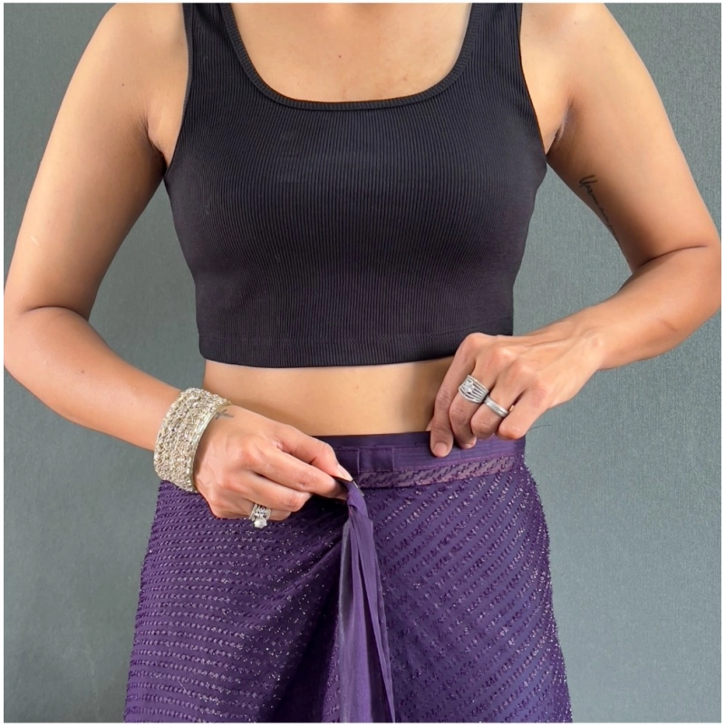 Women's Chiffon Solid Ready to wear Saree With Unstitched Blouse 5.5 Mtr (Purple) Women's Chiffon Solid Ready to wear Saree With Unstitched Blouse 5.5 Mtr (Purple)