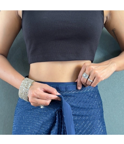 Generic Women's Chiffon Solid Ready to wear Saree With Unstitched Blouse 5.5 Mtr (Blue )