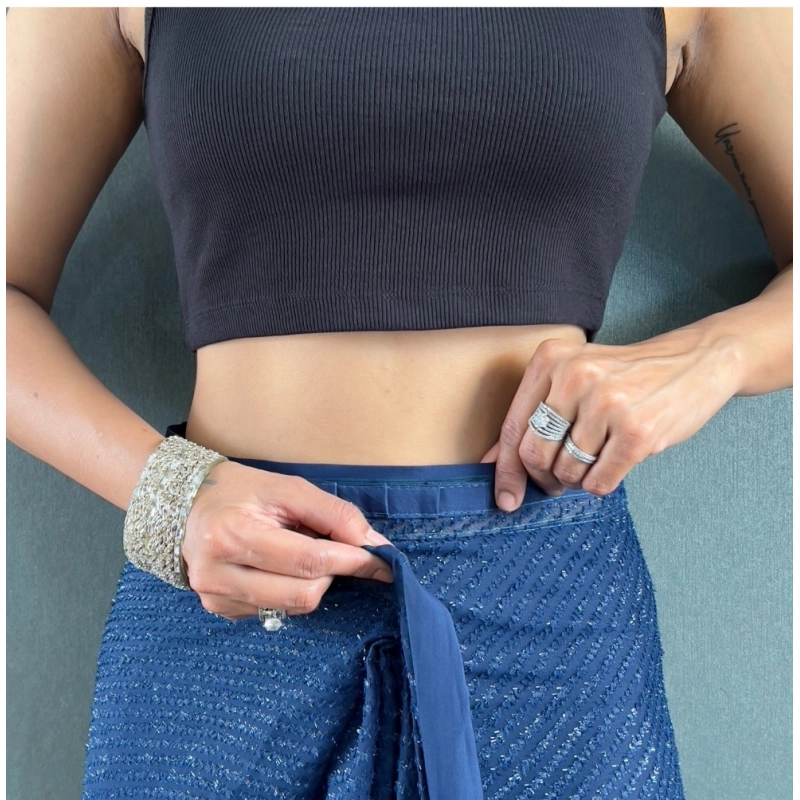 Women's Chiffon Solid Ready to wear Saree With Unstitched Blouse 5.5 Mtr (Blue ) Women's Chiffon Solid Ready to wear Saree With Unstitched Blouse 5.5 Mtr (Blue )