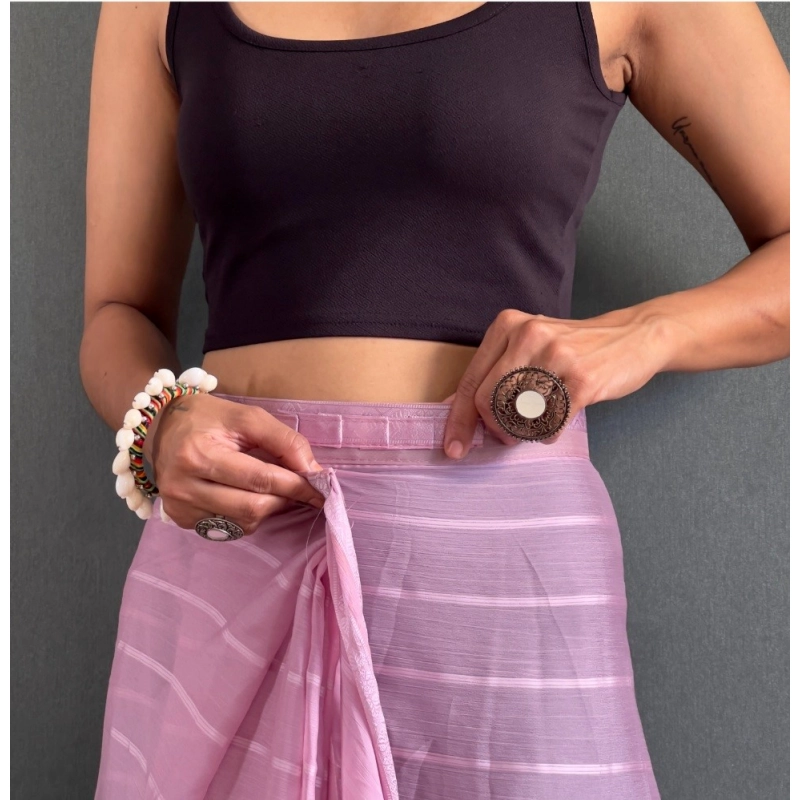 Women's Chiffon Striped Ready to wear Saree With Unstitched Blouse 5.5 Mtr (Pink) Women's Chiffon Striped Ready to wear Saree With Unstitched Blouse 5.5 Mtr (Pink)