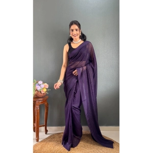 Generic Women's Chiffon Solid Ready to wear Saree With Unstitched Blouse 5.5 Mtr (Purple)