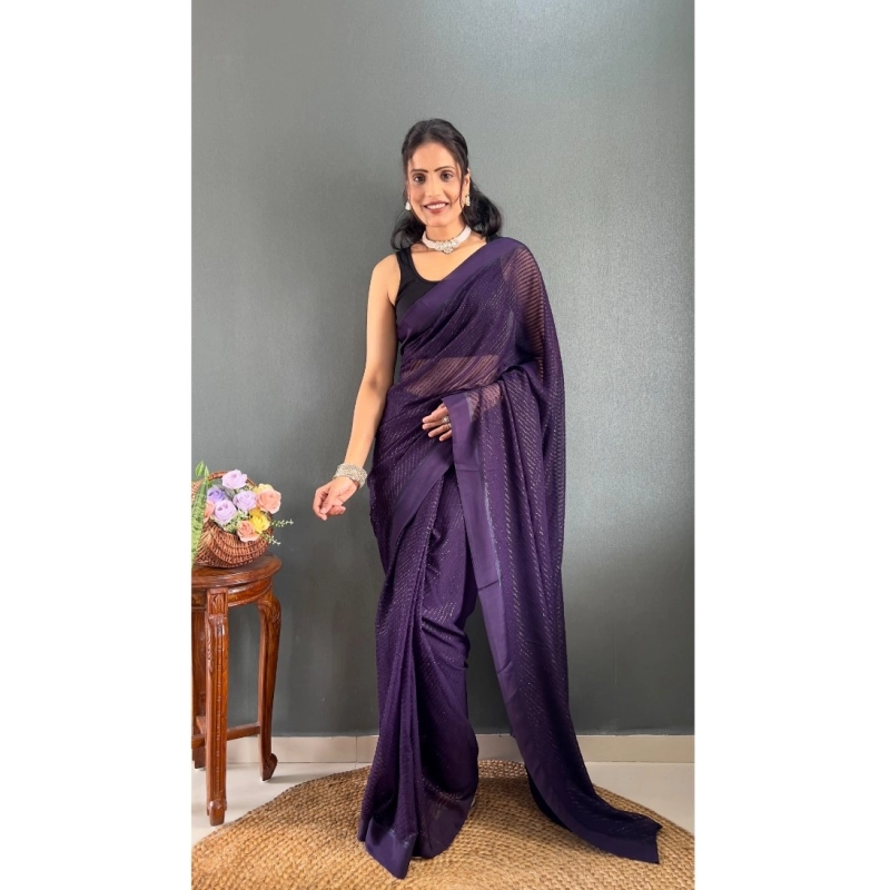 Women's Chiffon Solid Ready to wear Saree With Unstitched Blouse 5.5 Mtr (Purple) Women's Chiffon Solid Ready to wear Saree With Unstitched Blouse 5.5 Mtr (Purple)