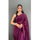 Generic Women's Chiffon Solid Ready to wear Saree With Unstitched Blouse 5.5 Mtr (Wine )