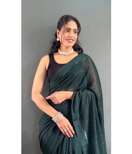 Generic Women's Chiffon Solid Ready to wear Saree With Unstitched Blouse 5.5 Mtr (Green )