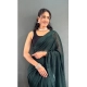 Generic Women's Chiffon Solid Ready to wear Saree With Unstitched Blouse 5.5 Mtr (Green )
