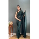 Generic Women's Chiffon Solid Ready to wear Saree With Unstitched Blouse 5.5 Mtr (Green )