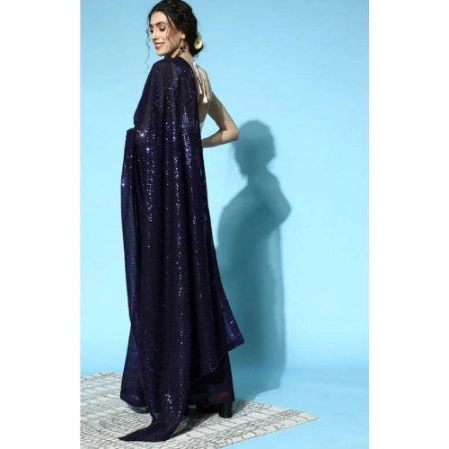 Women's Georgette Embellished Sequnece Bollywood Saree With Unstitched Blouse 5.5Mtr (Blue) Women's Georgette Embellished Sequnece Bollywood Saree With Unstitched Blouse 5.5Mtr (Blue)