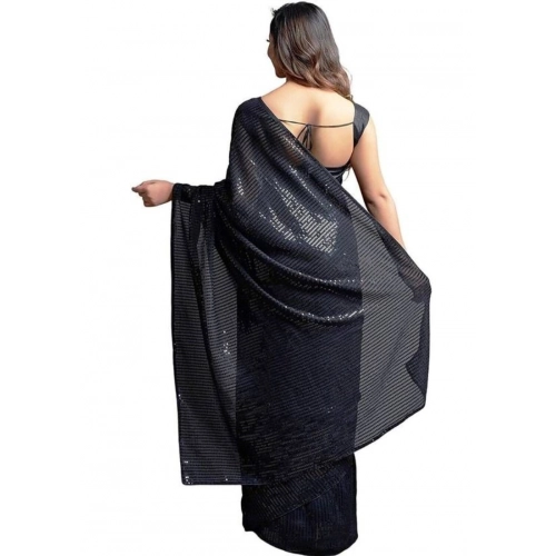 Women's Georgette Embellished Sequnece Bollywood Saree With Unstitched Blouse 5.5Mtr (Black) Women's Georgette Embellished Sequnece Bollywood Saree With Unstitched Blouse 5.5Mtr (Black)