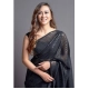 Generic Women's Georgette Embellished Sequnece Bollywood Saree With Unstitched Blouse 5.5Mtr (Black)