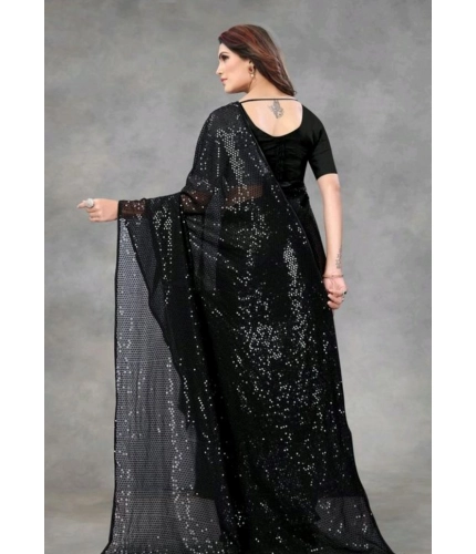 Generic Women's Georgette Embellished Sequnece Bollywood Saree With Unstitched Blouse 5.5Mtr (Black)