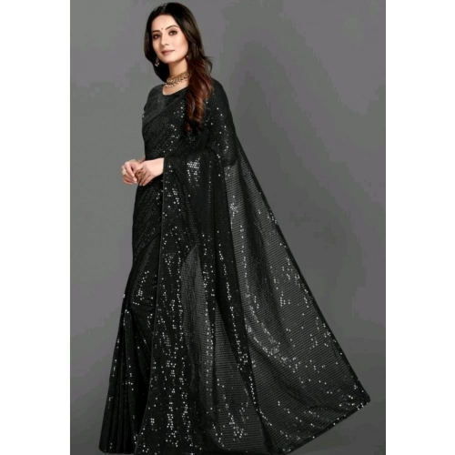 Women's Georgette Embellished Sequnece Bollywood Saree With Unstitched Blouse 5.5Mtr (Black) Women's Georgette Embellished Sequnece Bollywood Saree With Unstitched Blouse 5.5Mtr (Black)