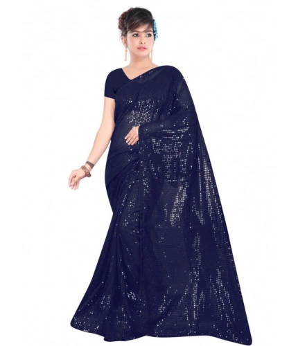 Generic Women's Georgette Embellished Sequnece Bollywood Saree With Unstitched Blouse 5.5Mtr (Blue)