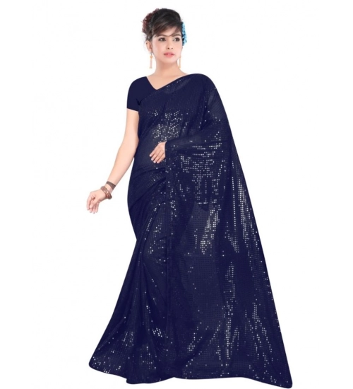 Generic Women's Georgette Embellished Sequnece Bollywood Saree With Unstitched Blouse 5.5Mtr (Blue)
