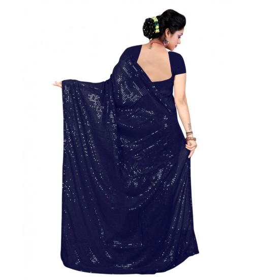 Generic Women's Georgette Embellished Sequnece Bollywood Saree With Unstitched Blouse 5.5Mtr (Blue)