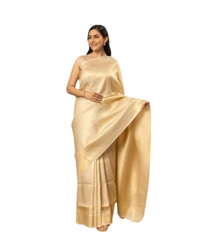 Generic Women's Silk Printed Saree With Unstitched Blouse 5.5Mtr (Gold)