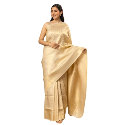 Women's Silk Printed Saree With Unstitched Blouse 5.5Mtr (Gold)