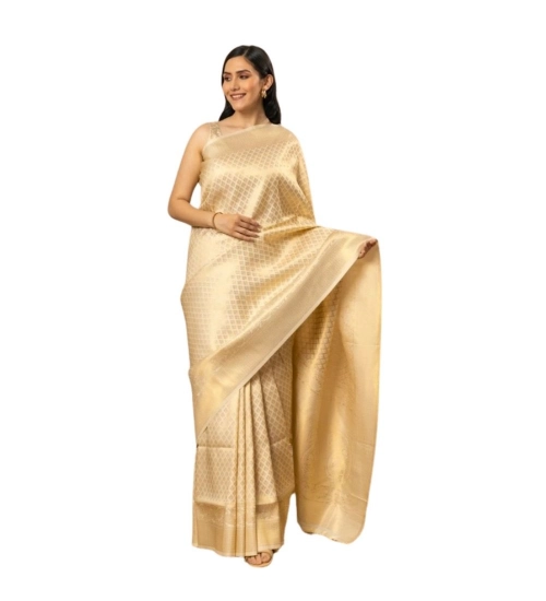 Generic Women's Silk Printed Saree With Unstitched Blouse 5.5Mtr (Gold)