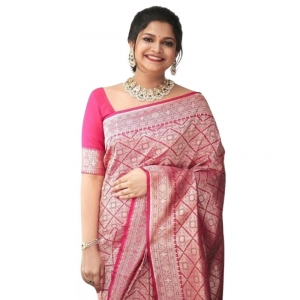 Generic Women's Silk Printed Saree With Unstitched Blouse 5.5Mtr (Pink)
