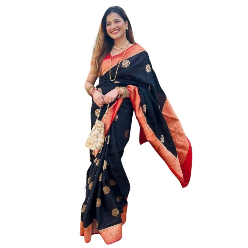 Generic Women's Silk Printed Saree With Unstitched Blouse 5.5Mtr (Black-Red) Generic Women's Silk Printed Saree With Unstitched Blouse 5.5Mtr (Black-Red)