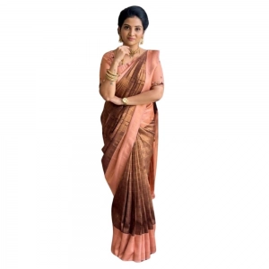 Generic Women's Silk Printed Saree With Unstitched Blouse 5.5Mtr (Brown)