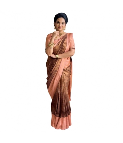 Generic Women's Silk Printed Saree With Unstitched Blouse 5.5Mtr (Brown)