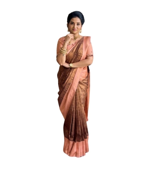 Generic Women's Silk Printed Saree With Unstitched Blouse 5.5Mtr (Brown)