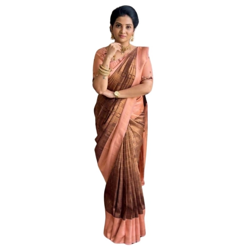 Women's Silk Printed Saree With Unstitched Blouse 5.5Mtr (Brown) Women's Silk Printed Saree With Unstitched Blouse 5.5Mtr (Brown)