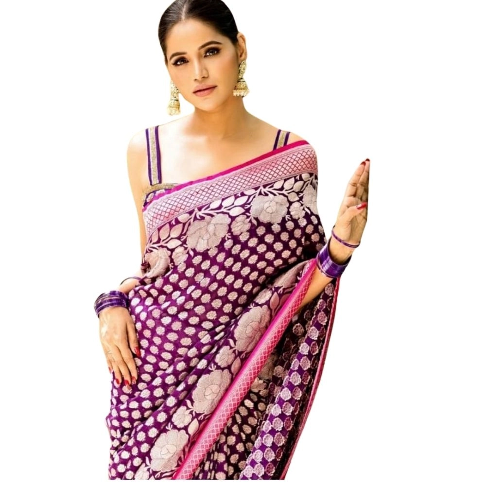 Generic Women's Silk Printed Saree With Unstitched Blouse 5.5Mtr (Purple) Generic Women's Silk Printed Saree With Unstitched Blouse 5.5Mtr (Purple)