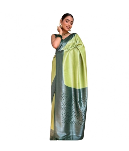 Generic Women's Silk Printed Saree With Unstitched Blouse 5.5Mtr (Sea Green)