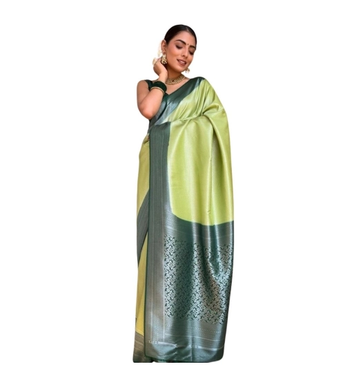 Generic Women's Silk Printed Saree With Unstitched Blouse 5.5Mtr (Sea Green)