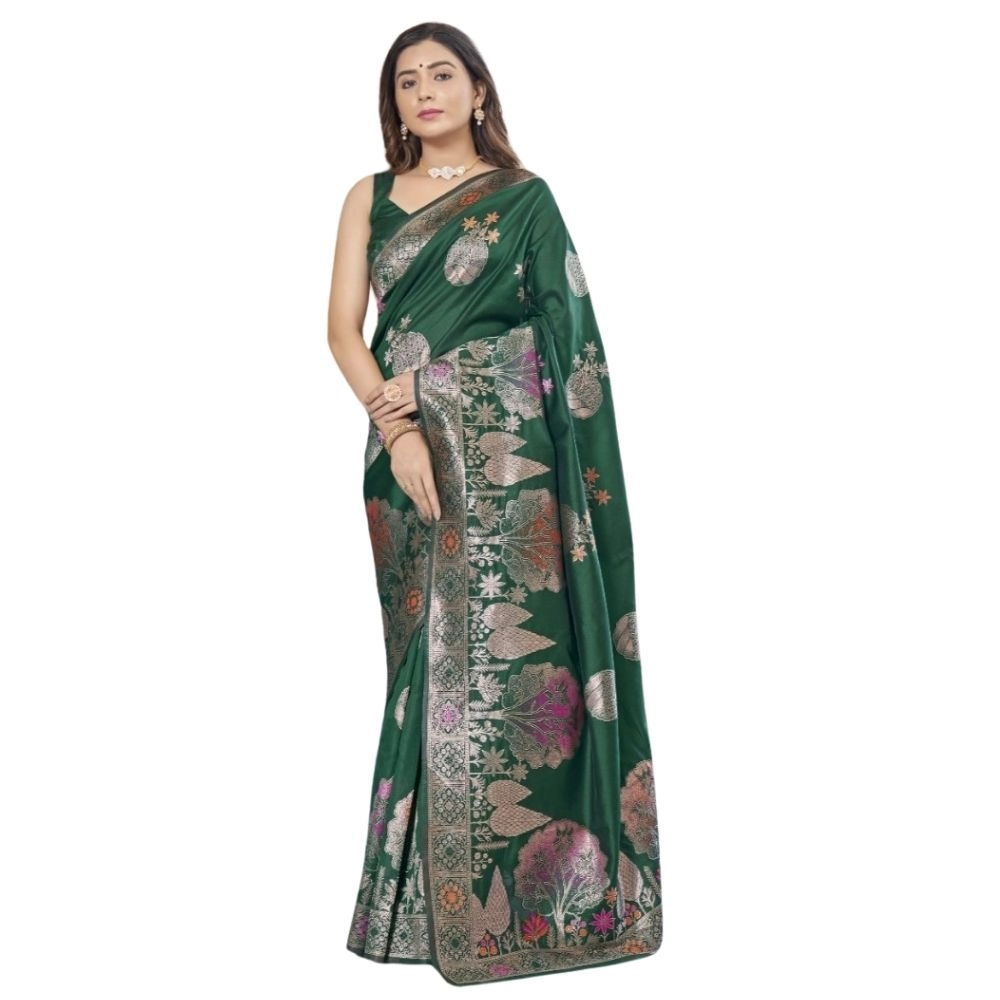 Generic Women's Silk Printed Saree With Unstitched Blouse 5.5Mtr (Green) Generic Women's Silk Printed Saree With Unstitched Blouse 5.5Mtr (Green)