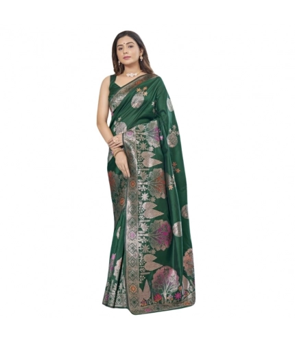 Generic Women's Silk Printed Saree With Unstitched Blouse 5.5Mtr (Green)